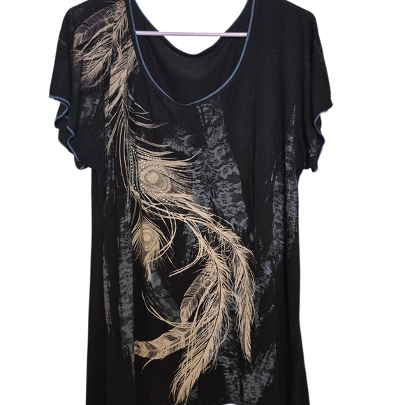 None Tops - Y2k Feather Angeled Bottom T Shirt Large To Xl Boho